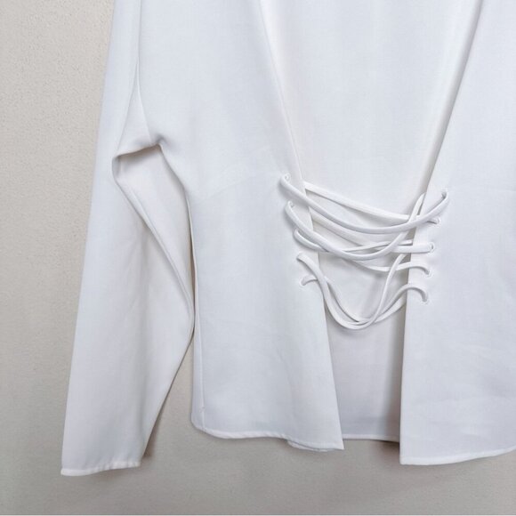 Aritzia Wilfred Womens Xsmall Mabelle Ivory Crepe Lace Up Front Blouse - Picture 8 of 14